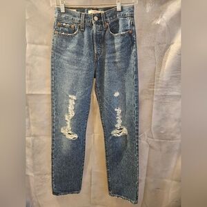 Levi’s Wedgie Straight Jeans Women’s 24 Premium Distressed High Rise Button Fly